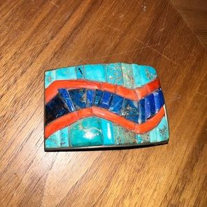 Indian Native American turquoise silver BELT BUCKLE